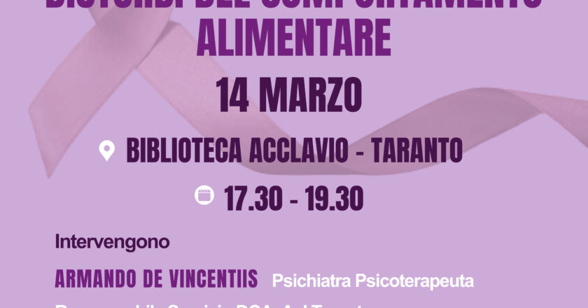 Disturbi dell’alimentazione: anche a Taranto un convegno per la Settimana del Fiocchetto Lilla